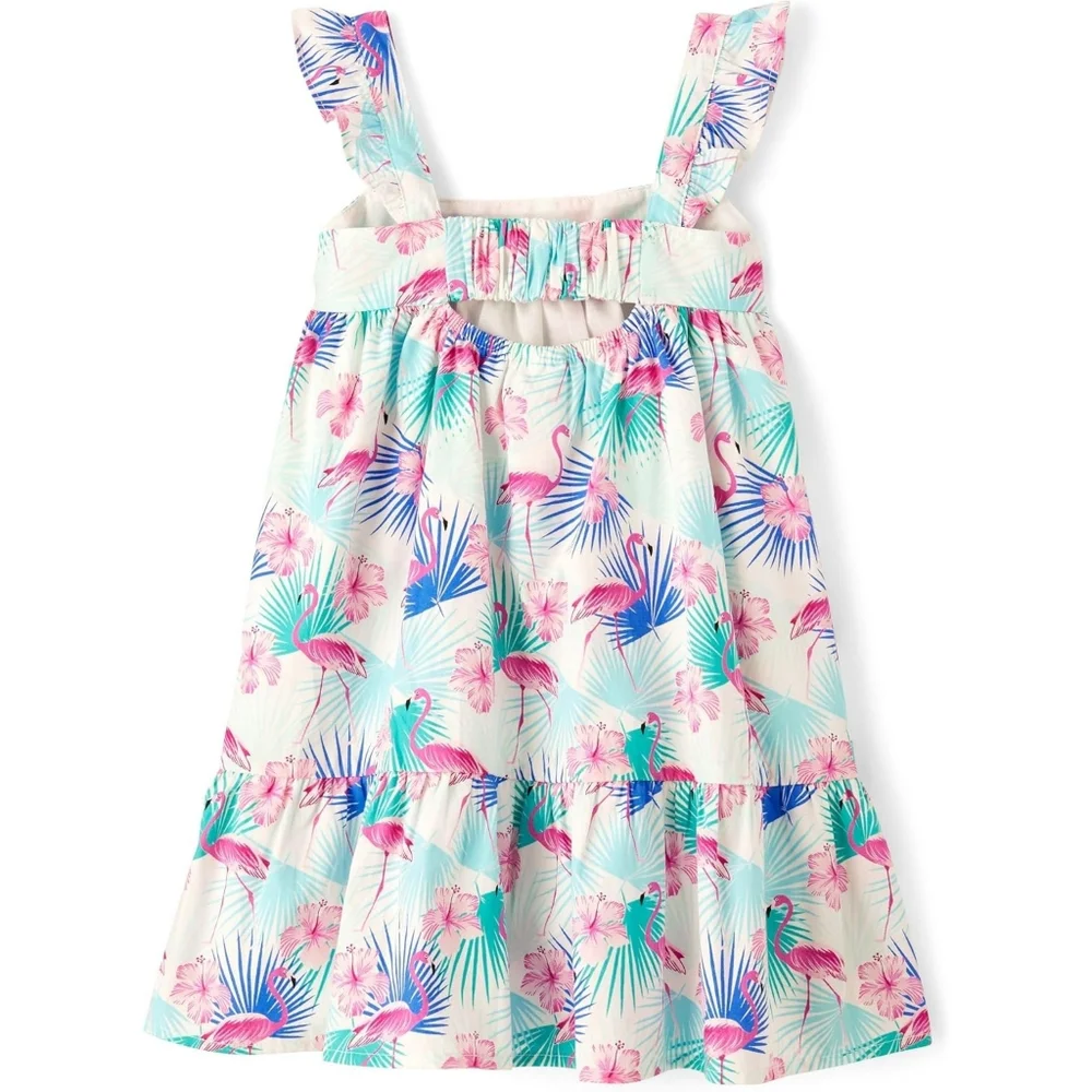 Girls Gymboree Tropical Flamingo Hawaiian Print Tiered Cotton Dress Size 12 NEW